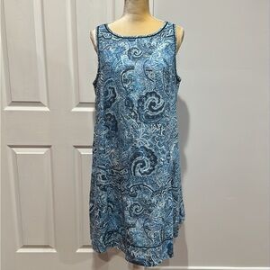 J.Jill Blue Paisley Print Linen Dress Medium Sleeveless Love Linen Size M